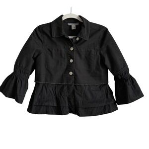 Kate & Mallory Women's Small Black Denim Bell Sleeve Button Front Ruffled Jacket